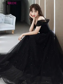 Pokylių vakarinę suknelę moteris 2021 naujas elegantiškas kortelės peties juoda temperamentas atmosferą metinis susitikimas užimantys priimančiosios
