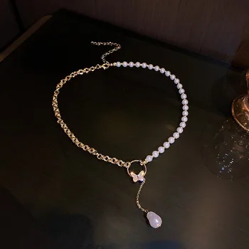 KMVEXO Derliaus 2021 Vestuvių Baroko Perlas Choker Karoliai Moterų Drugelis Ilgas Pakabukas Kaklo Papuošalai collier de perles 4