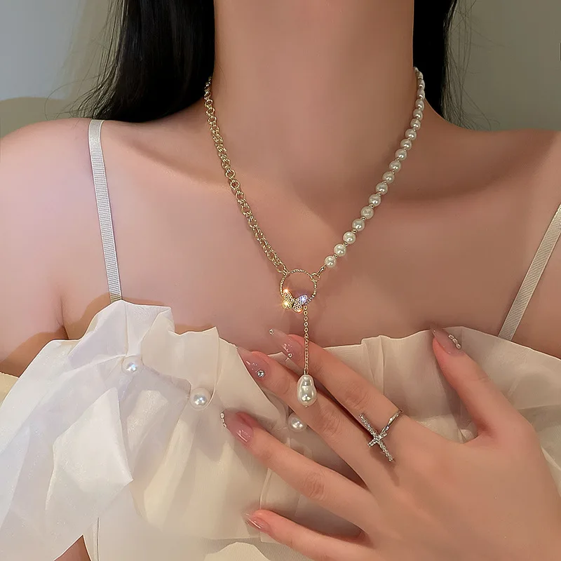 KMVEXO Derliaus 2021 Vestuvių Baroko Perlas Choker Karoliai Moterų Drugelis Ilgas Pakabukas Kaklo Papuošalai collier de perles 5