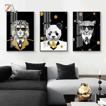 Šiaurės plakatas juoda ir balta gyvūnų spausdinti jam prilygintą išsilavinimą meno tapybos drobės liūtas ir leopardas šuo apdailos nuotrauką šiuolaikinės kambario dekoro 1