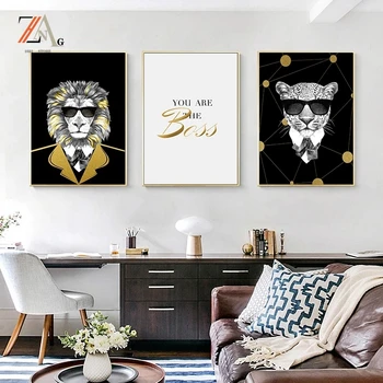 Šiaurės plakatas juoda ir balta gyvūnų spausdinti jam prilygintą išsilavinimą meno tapybos drobės liūtas ir leopardas šuo apdailos nuotrauką šiuolaikinės kambario dekoro 3