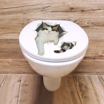 3D Katės Siena Lipdukas Skylę Peržiūrėti Tualetas Lipdukai Vonios Kambarį, Namų Dekoro Gyvūnų Vinilo Lipdukai Meno mielas Lipdukas Sienos Plakatas