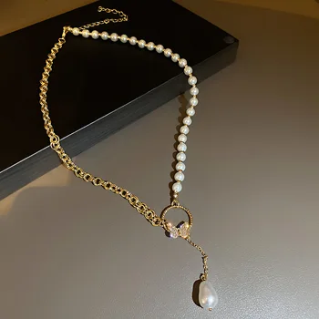 KMVEXO Derliaus 2021 Vestuvių Baroko Perlas Choker Karoliai Moterų Drugelis Ilgas Pakabukas Kaklo Papuošalai collier de perles 0
